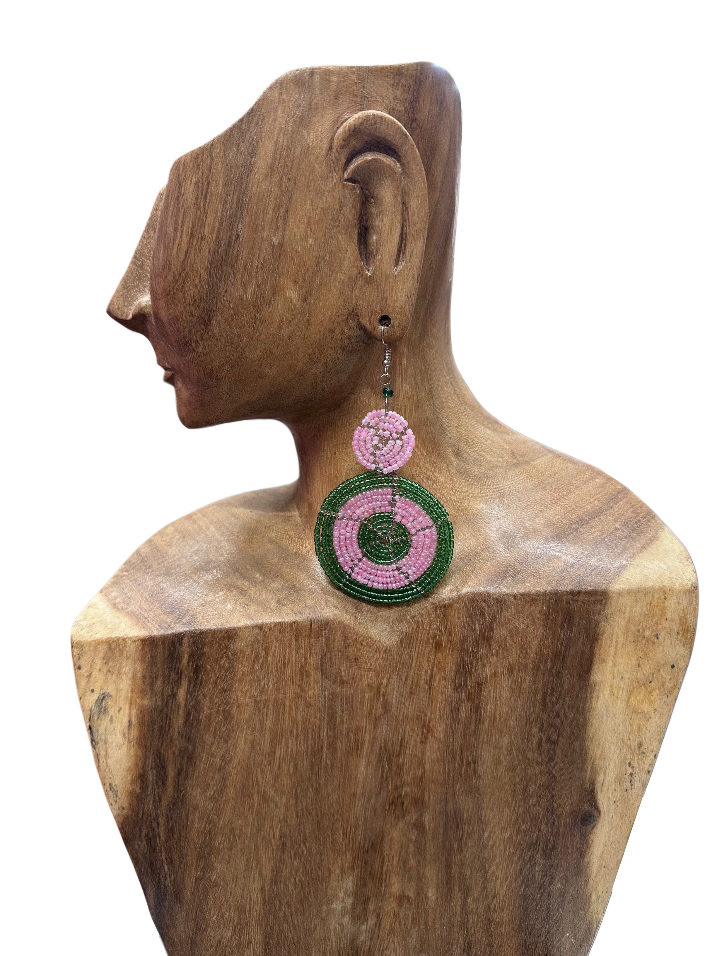 Pink & Green Dangling Beaded Earring