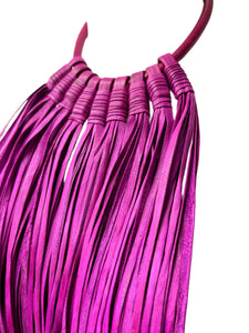 Long Fringe Pink/Purple Leather Neckpiece