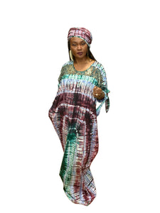 Adire’ Cotton Dress with Lace Detail and Scarf