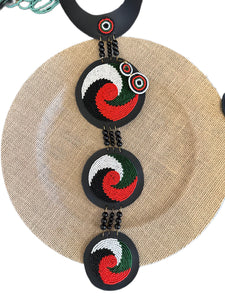 Leather beaded statement necklace long