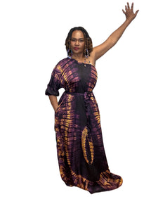 Adire’ One Shoulder Dress with Belt