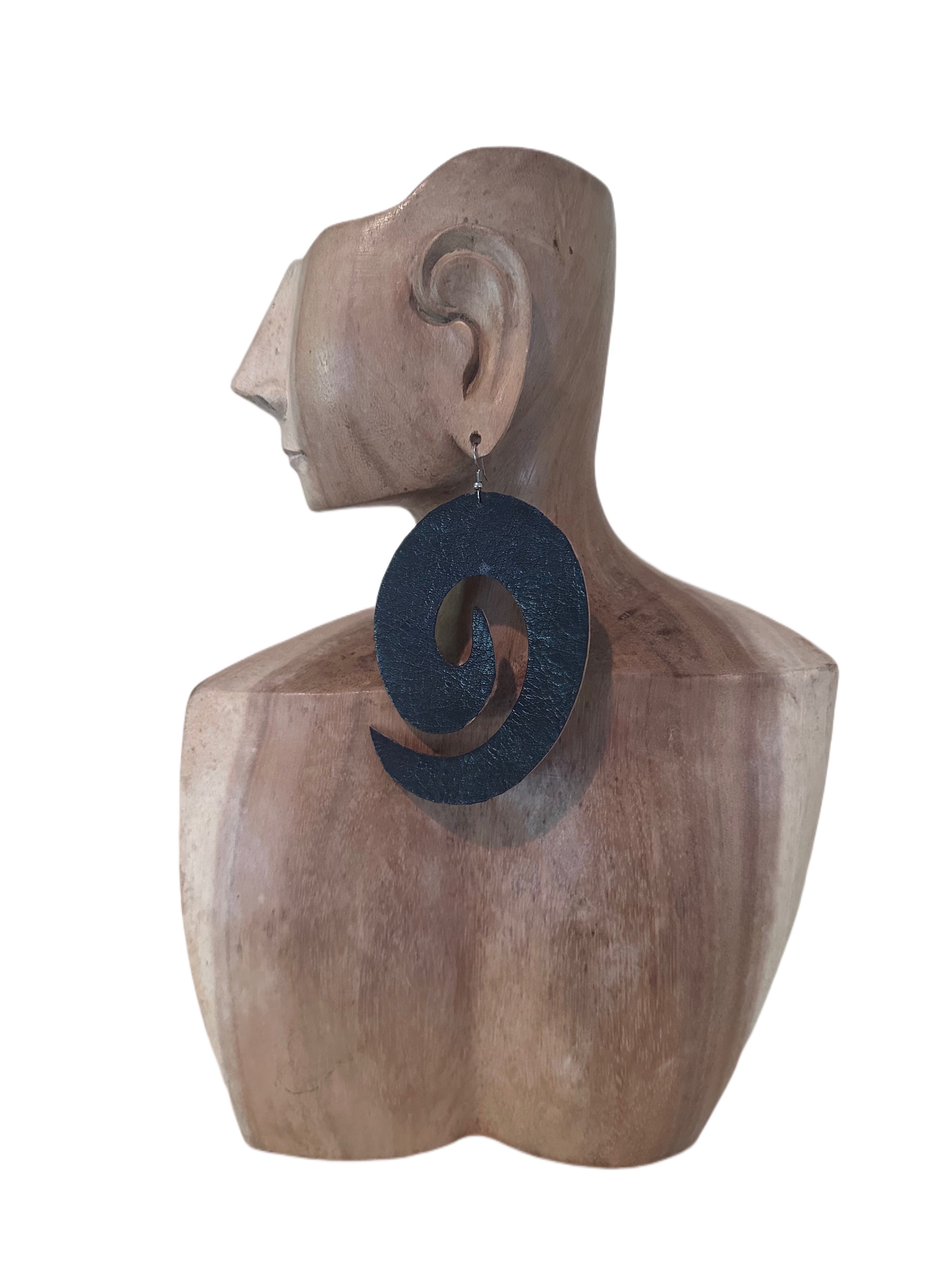 Oval Spiral Leather Earrings