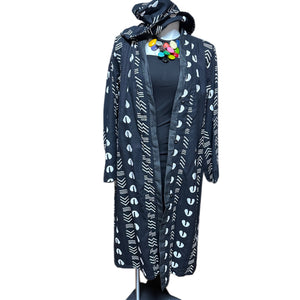Mud Cloth long Sleeve Button Front Jacket & Hat Set Black Cowrie Print