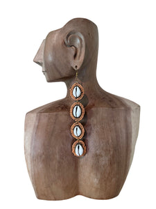 Long Handmade Beaded Cowrie Earrings Orange