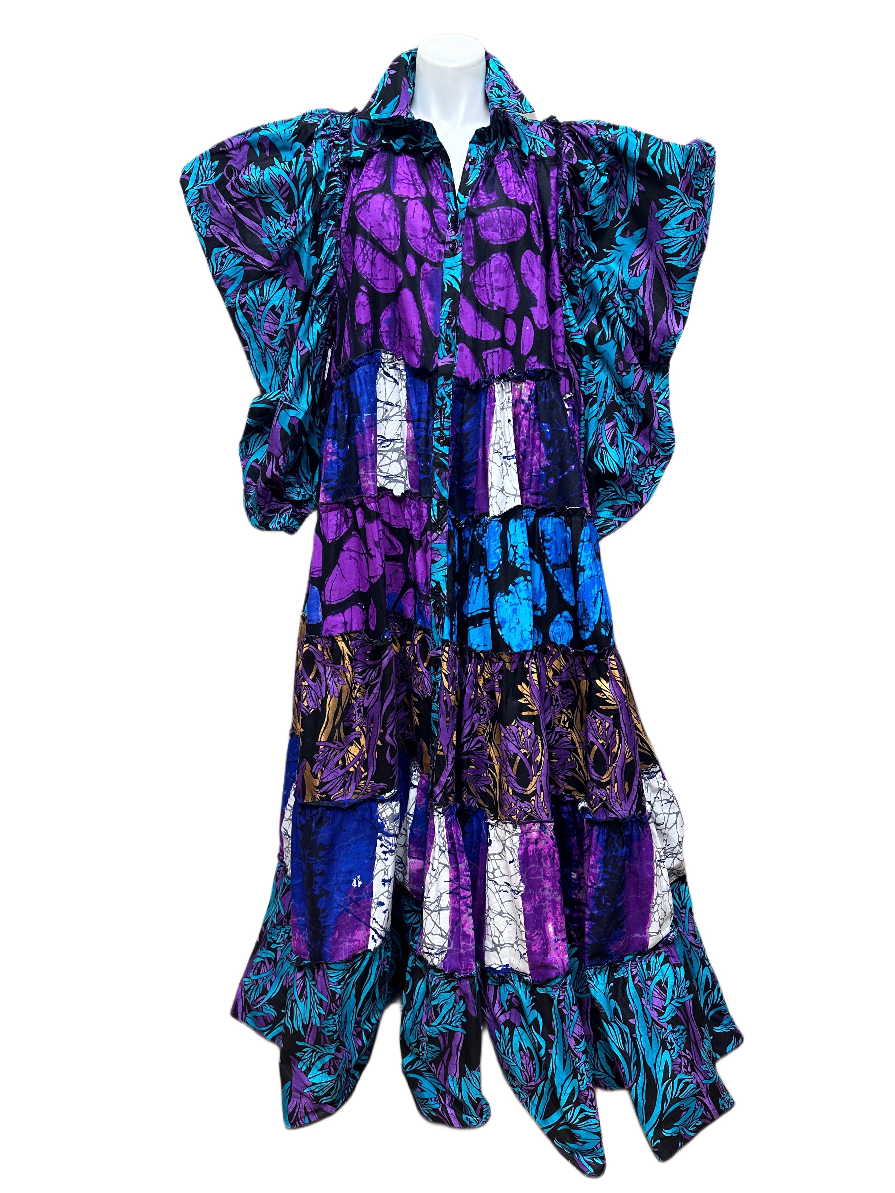 Plus Size Batik Puff Sleeve Show Stopping Jacket Dress
