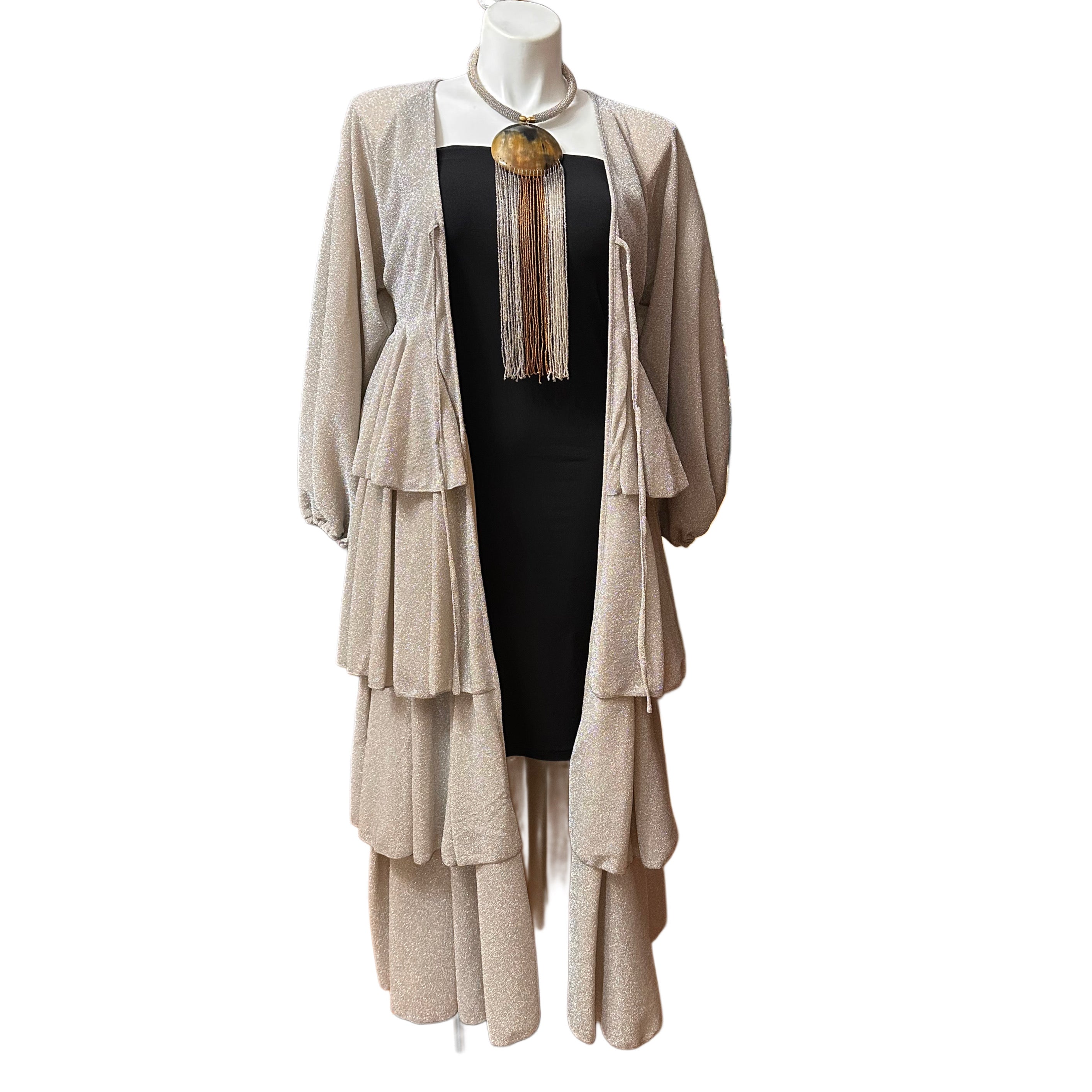 Sparkly Ruffle Tiered Duster Silver