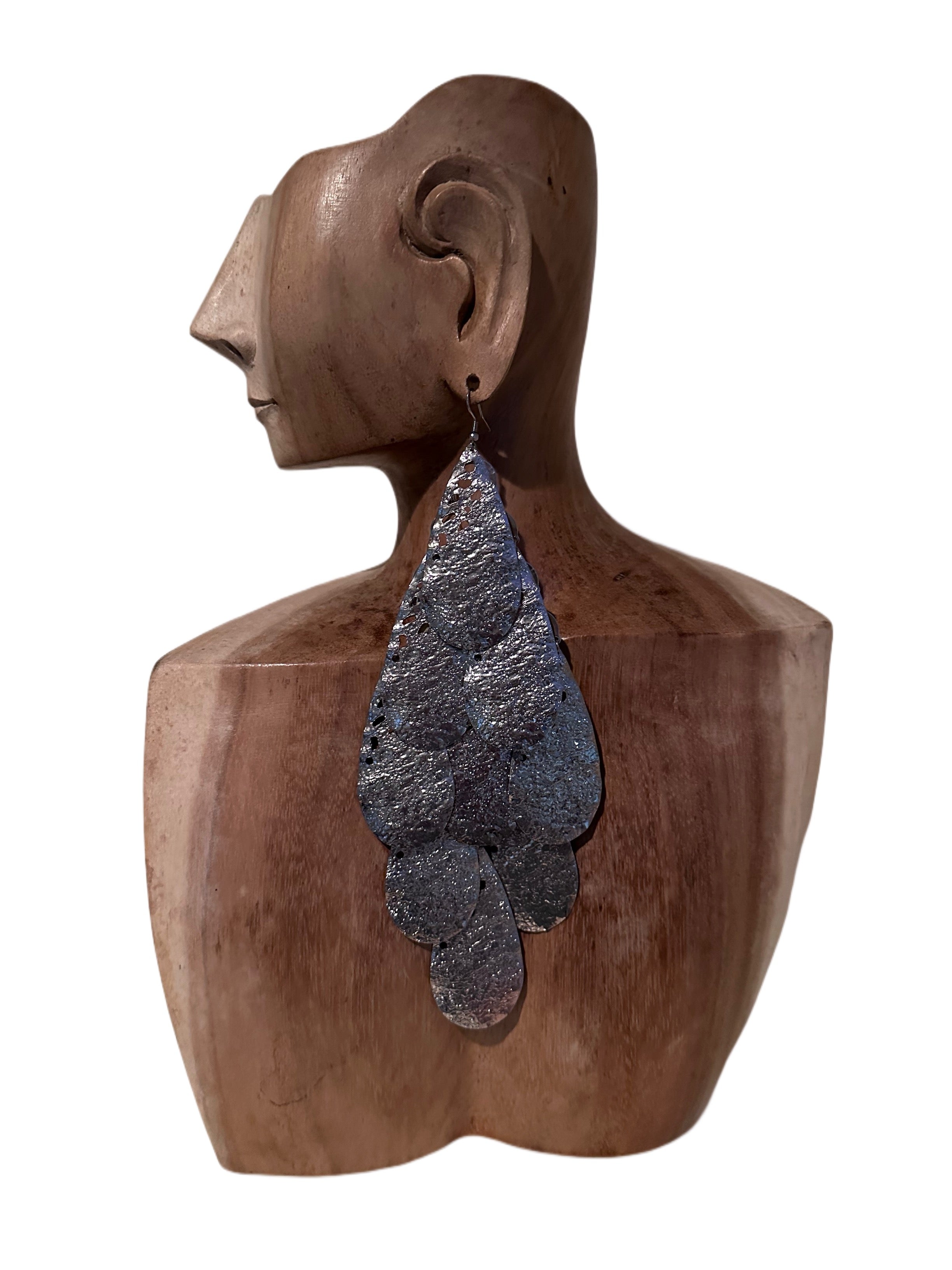 Extra Large Silver Metal Earrings