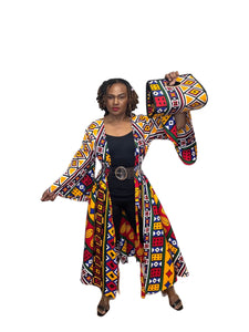Midi colorful wrap dress set with bag