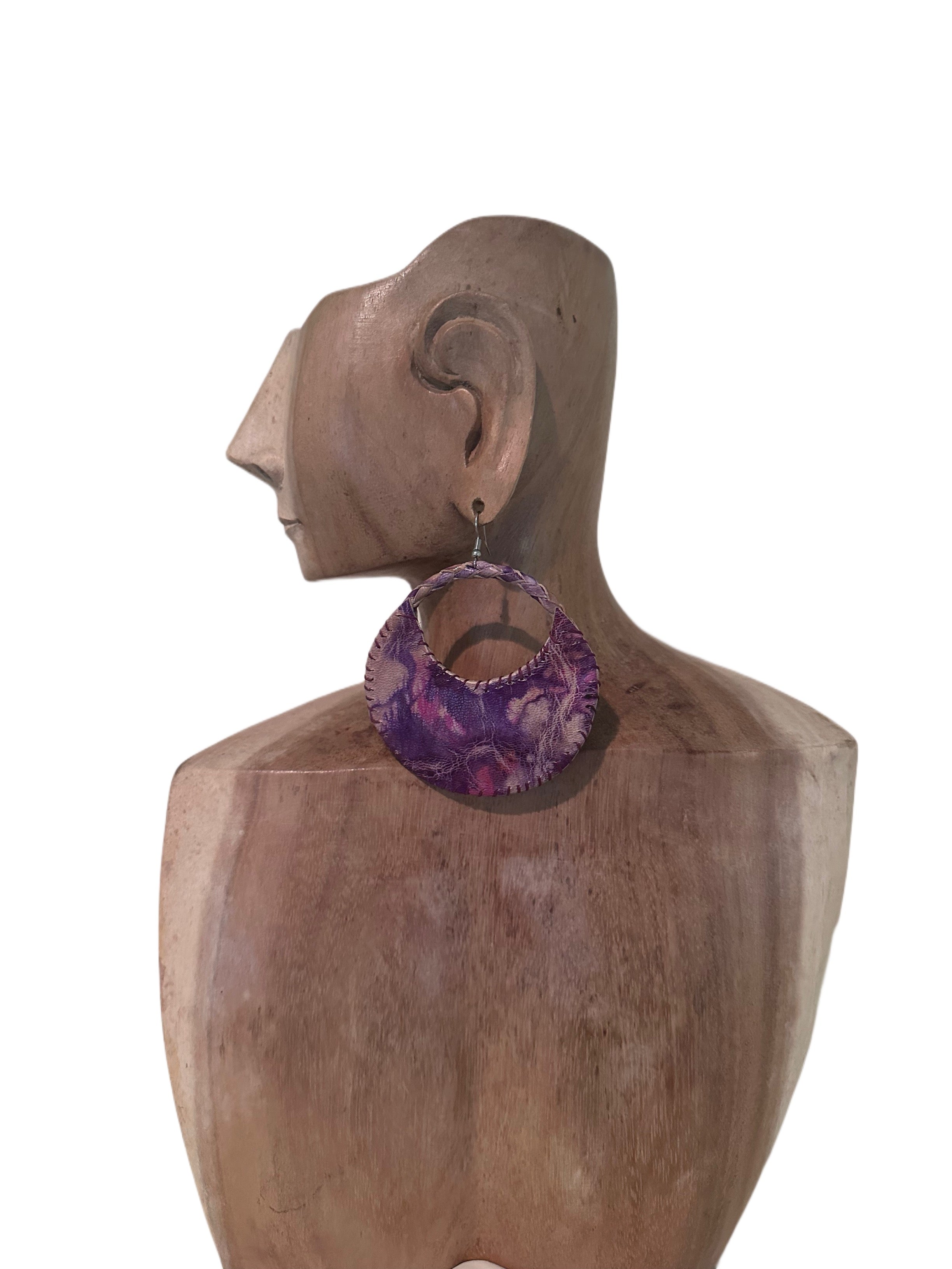 Large Round Braided Cutout Leather Earrings