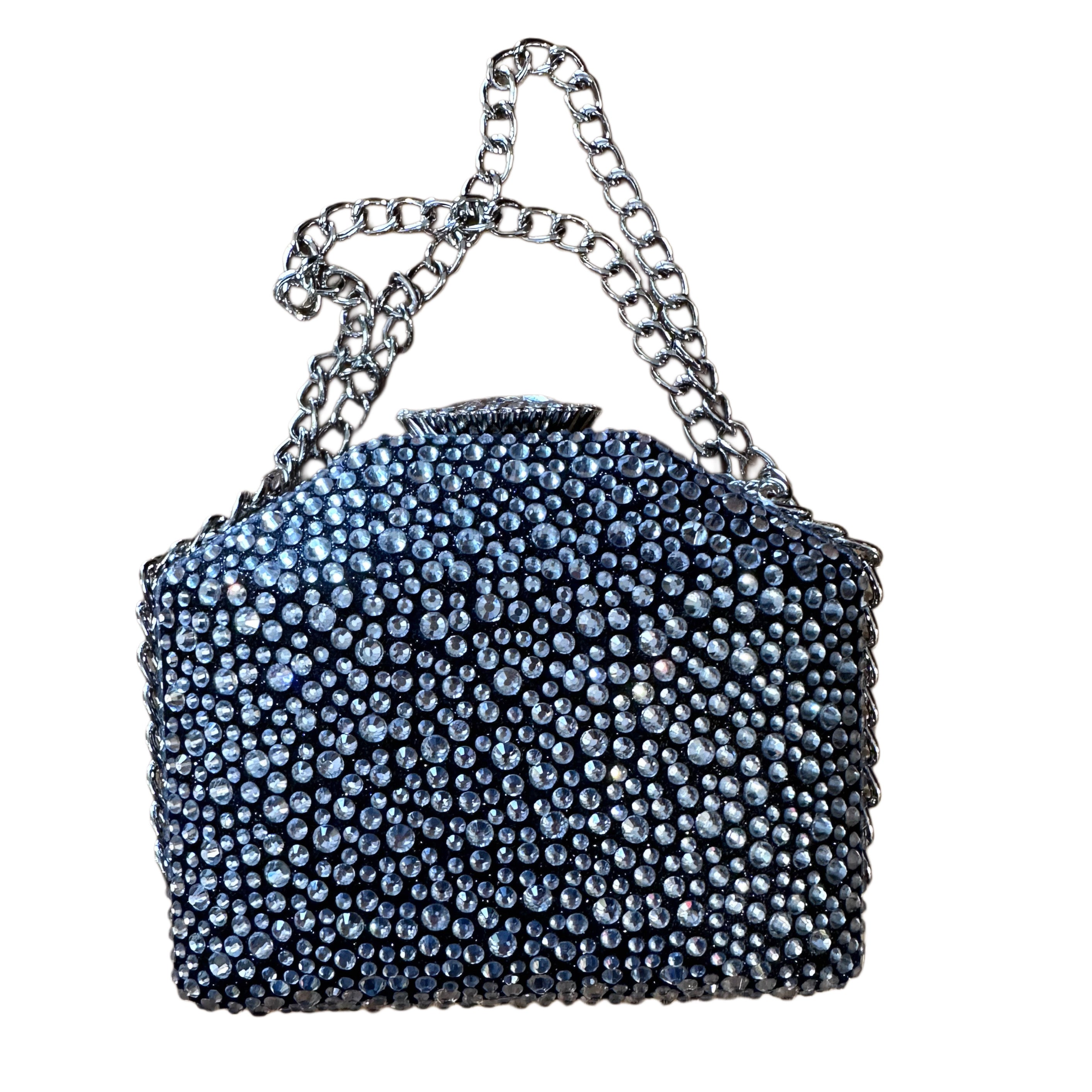 Bling rhinestone Box Clutch Black & Silver
