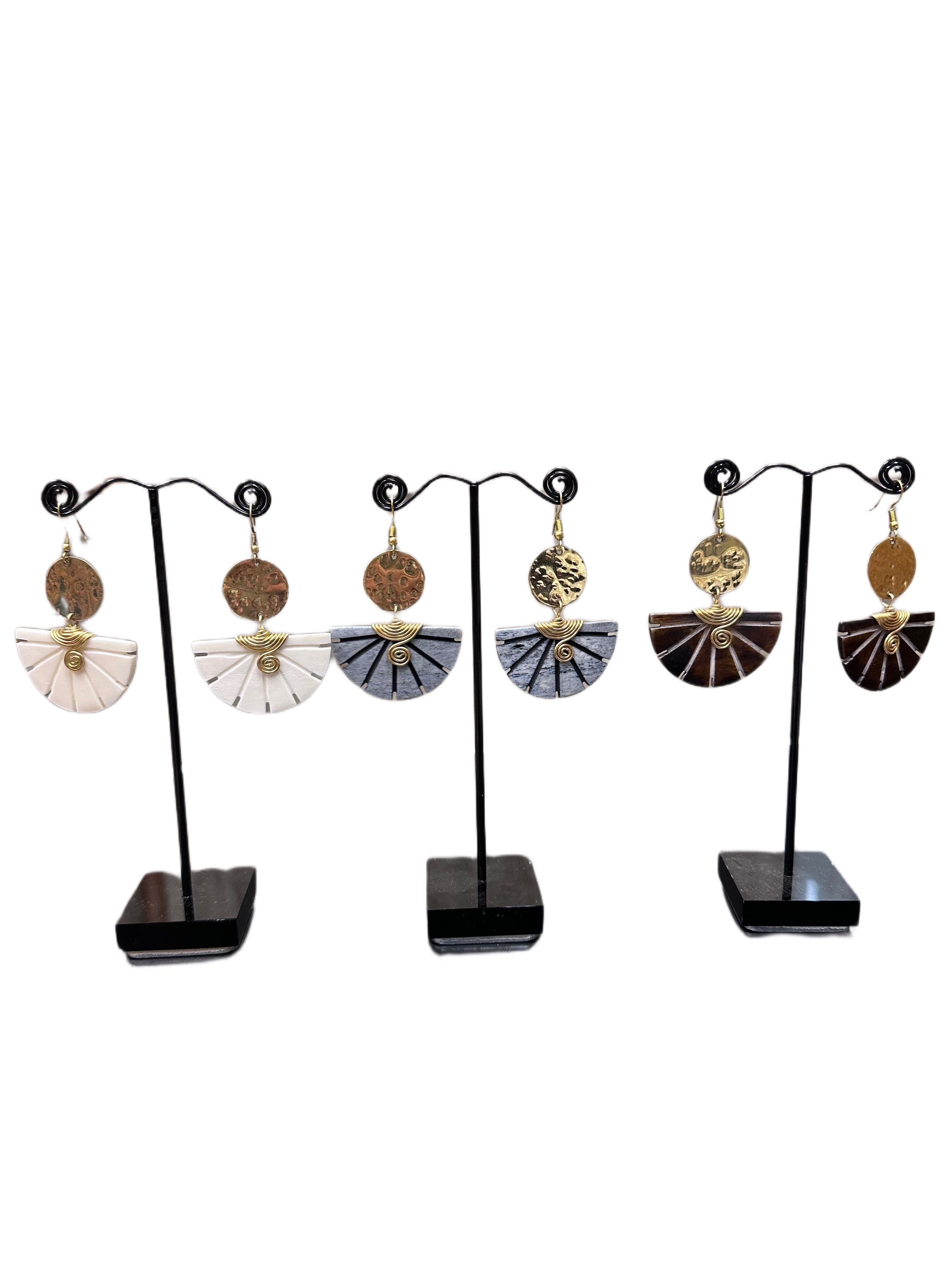 Carved Bone & Brass Earrings