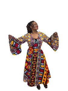Midi colorful wrap dress set with bag
