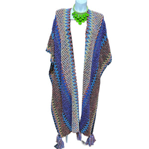 Long Knit Sweater Duster With Tassels Black Multi