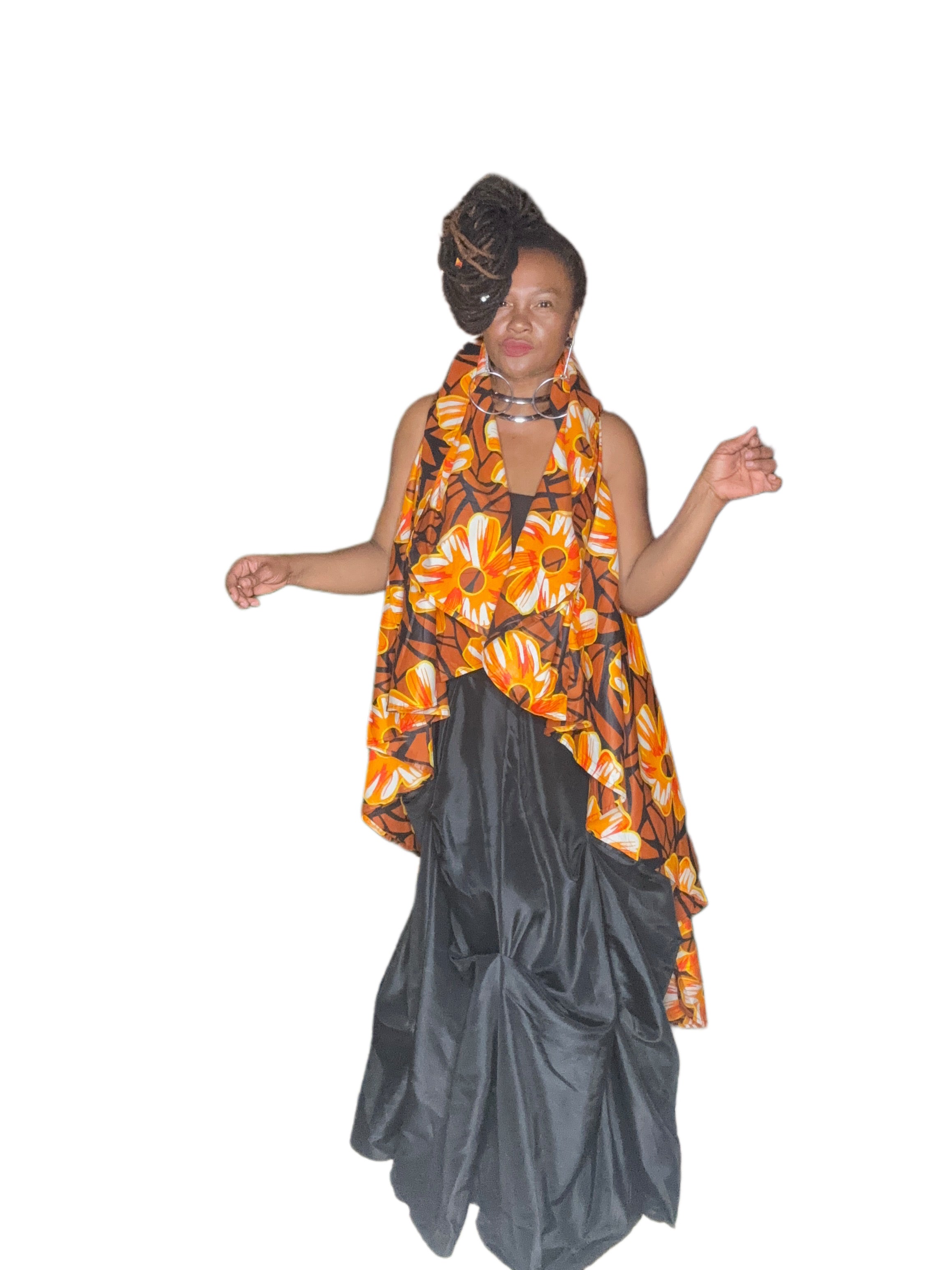 High Low Ruffle Top Orange Print