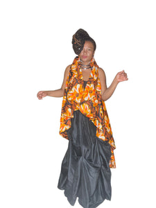 High Low Ruffle Top Orange Print