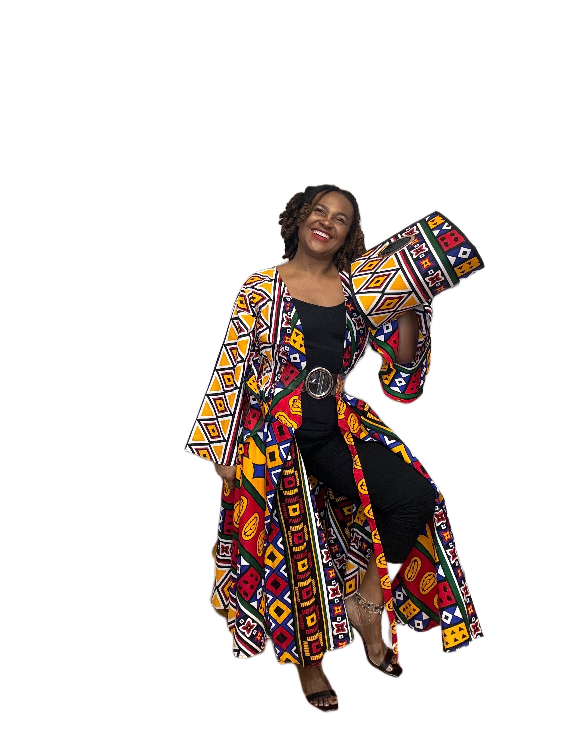 Midi colorful wrap dress set with bag