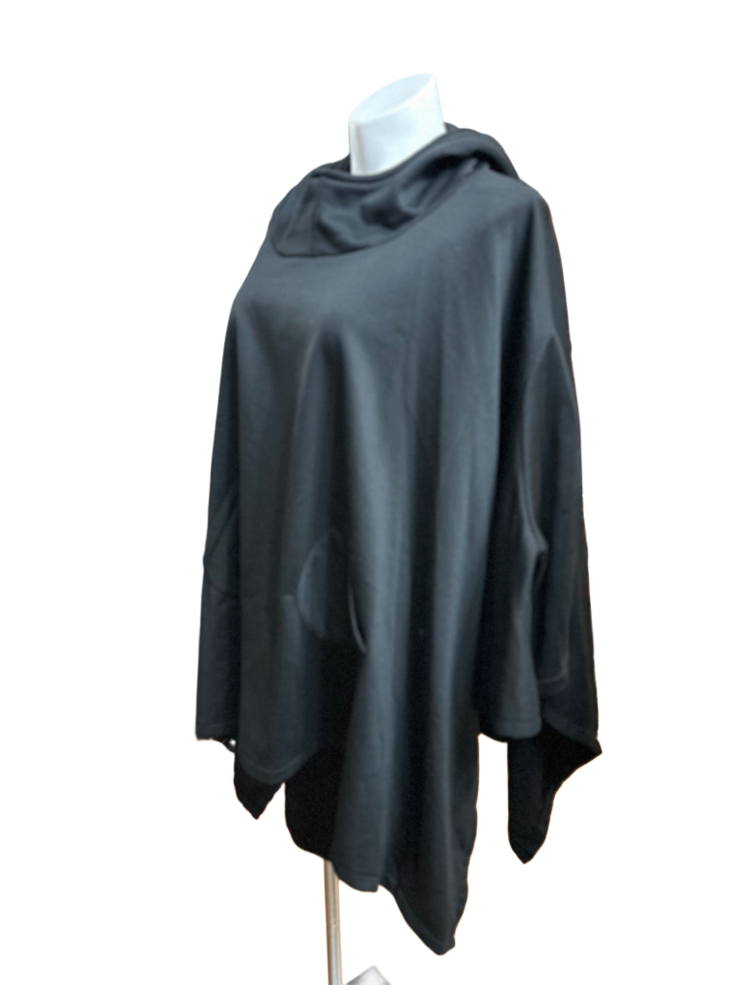 Asymmetrical Black Hoody Sweatshirt Top
