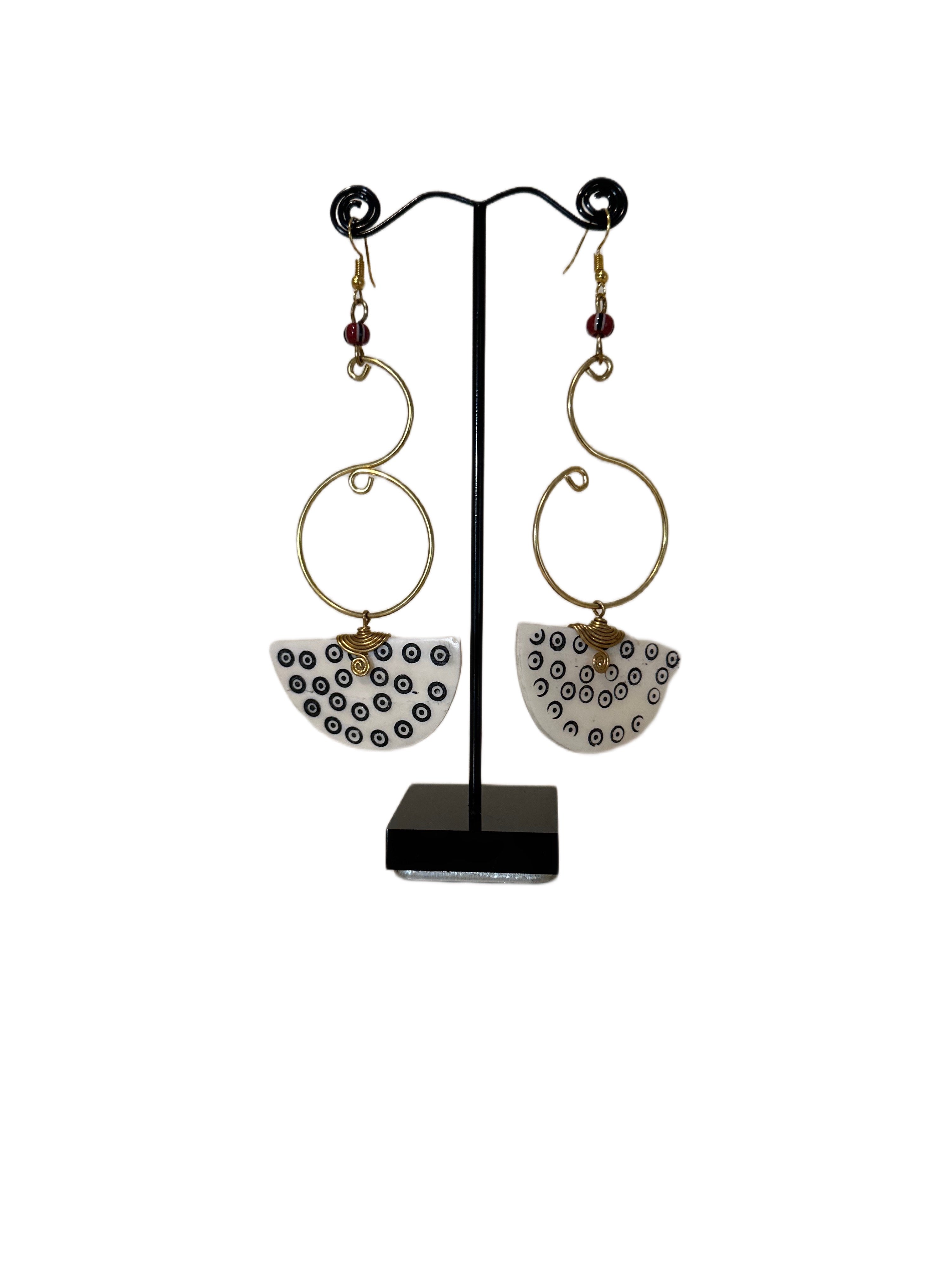 White with Black Spirals Musical Note Dangling Earrings