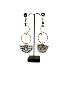 White with Black Spirals Musical Note Dangling Earrings