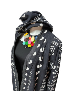 Mud Cloth long Sleeve Button Front Jacket & Hat Set Black Cowrie Print