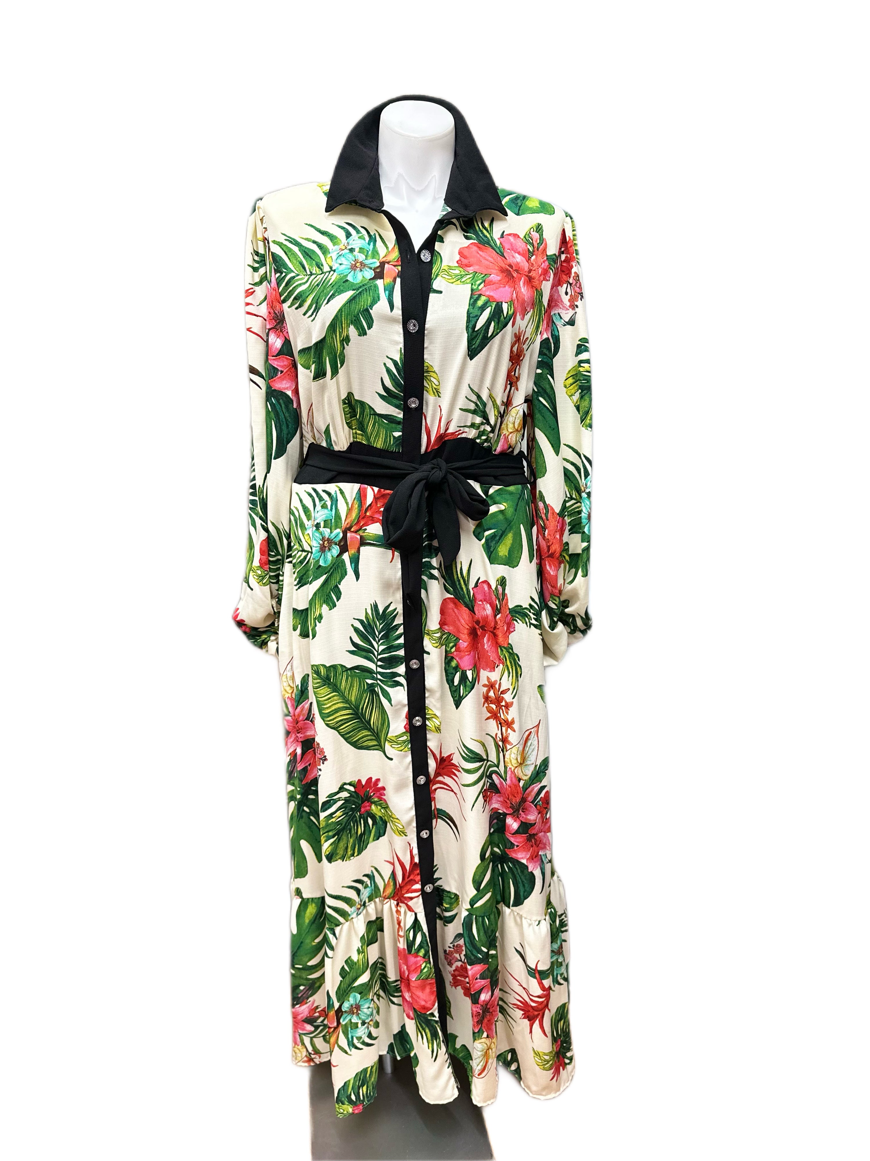 Print Long Sleeve Belted Dress Chikodi's World Print Long Sleeve Belted Dress Chikodi's World
