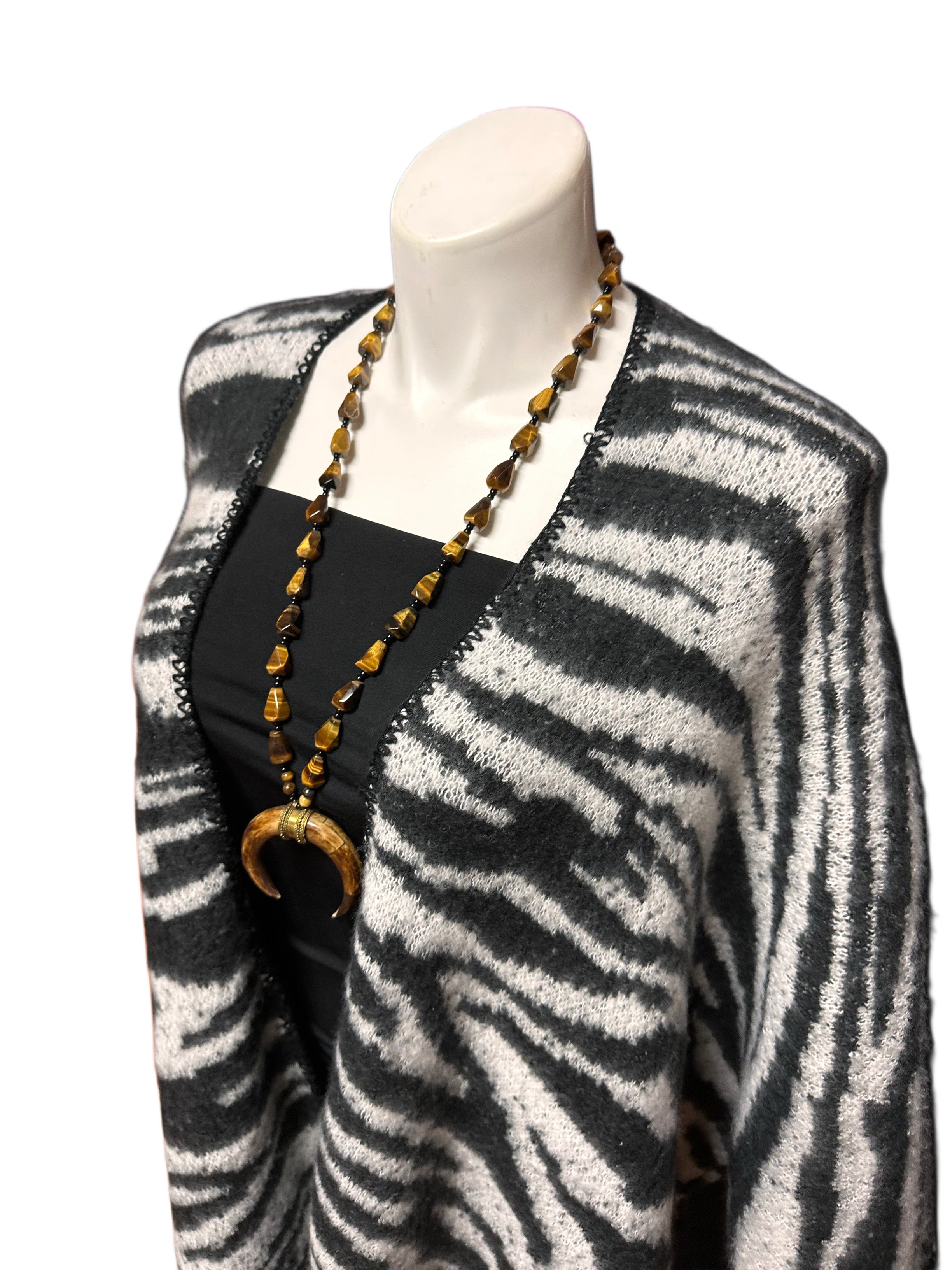 Cozy Animal Print Shawl Cardigan White Zebra