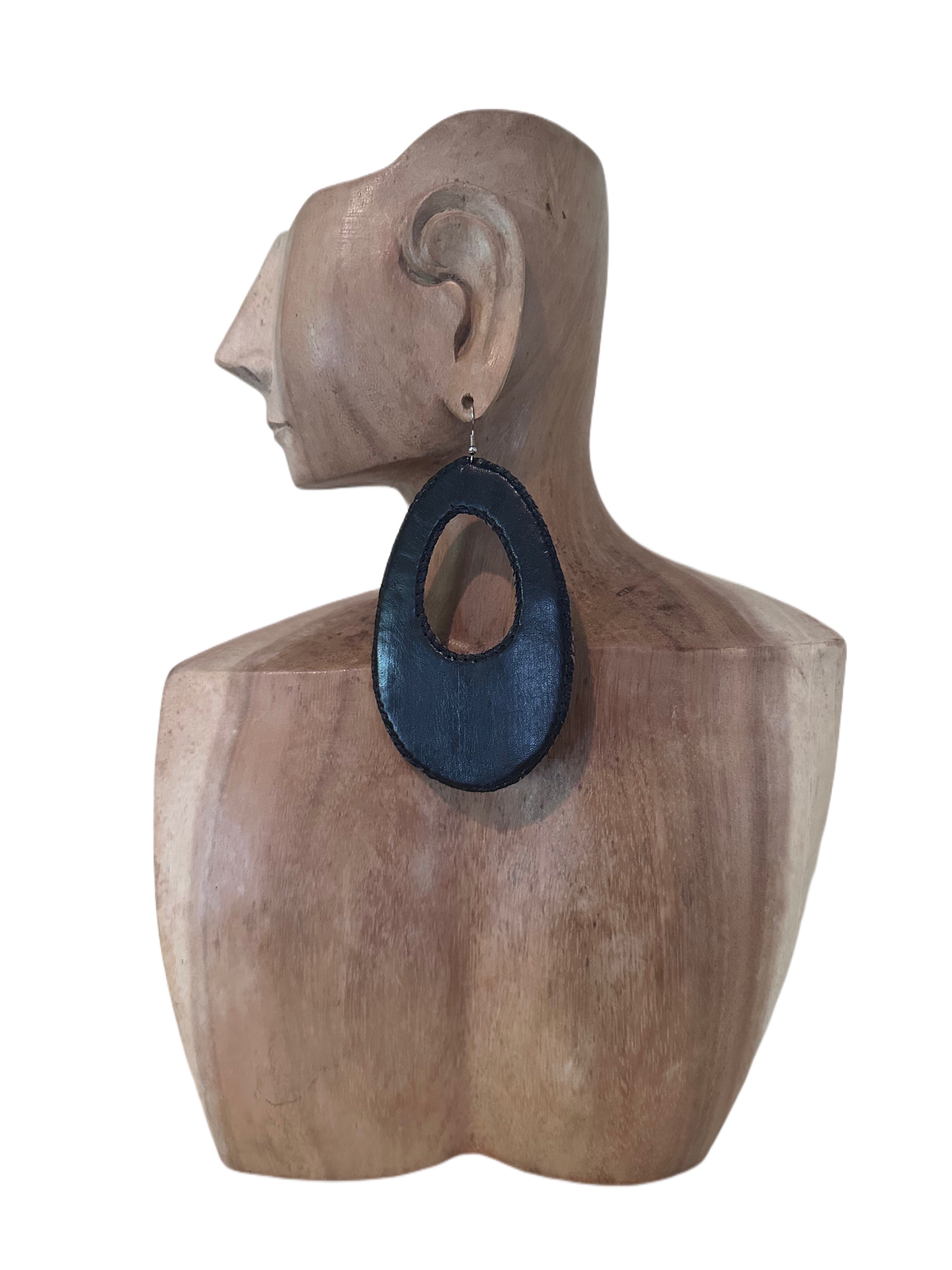 Large Leather Oval Cutout Earrings