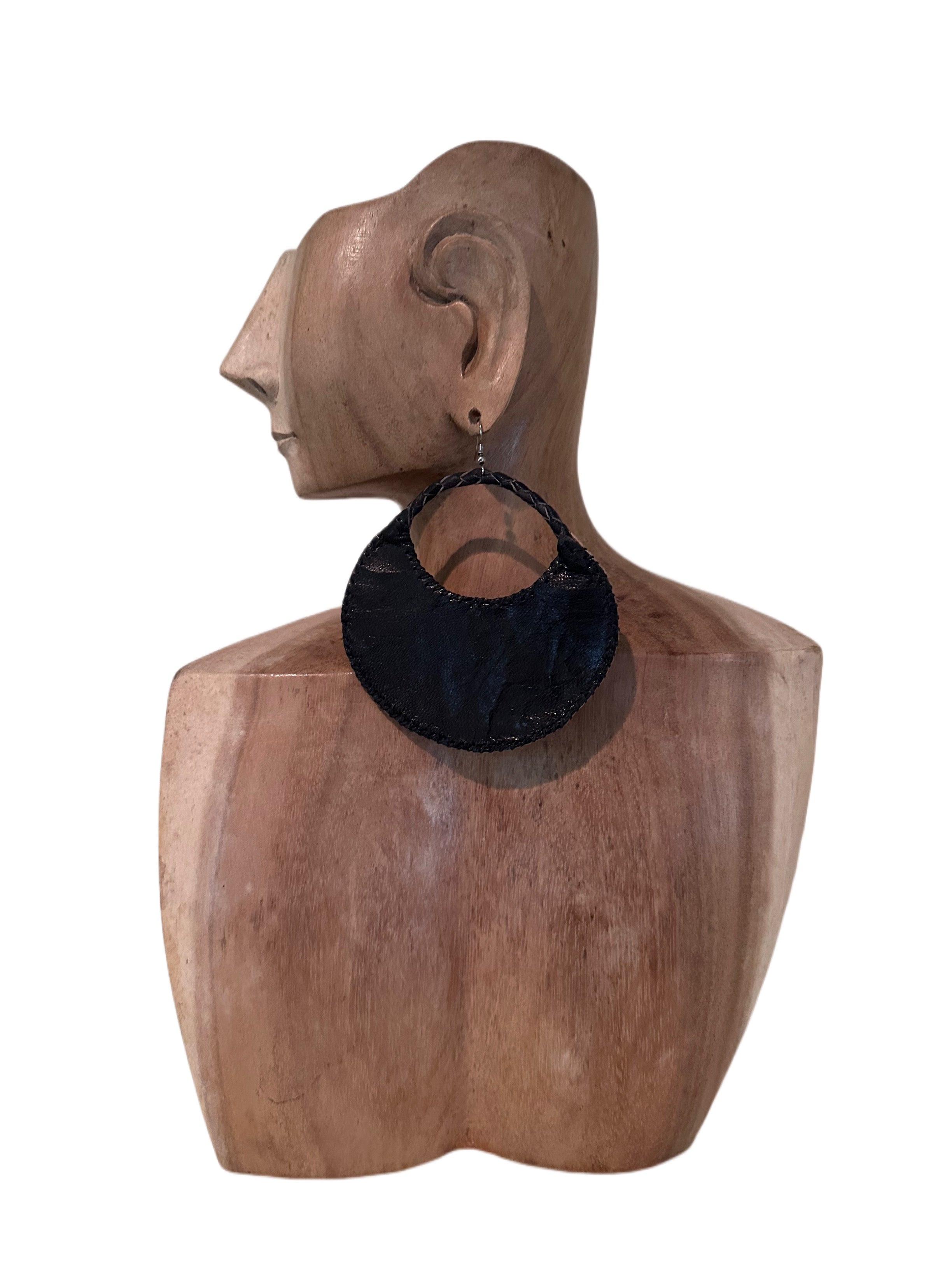Large Round Braided Cutout Leather Earrings