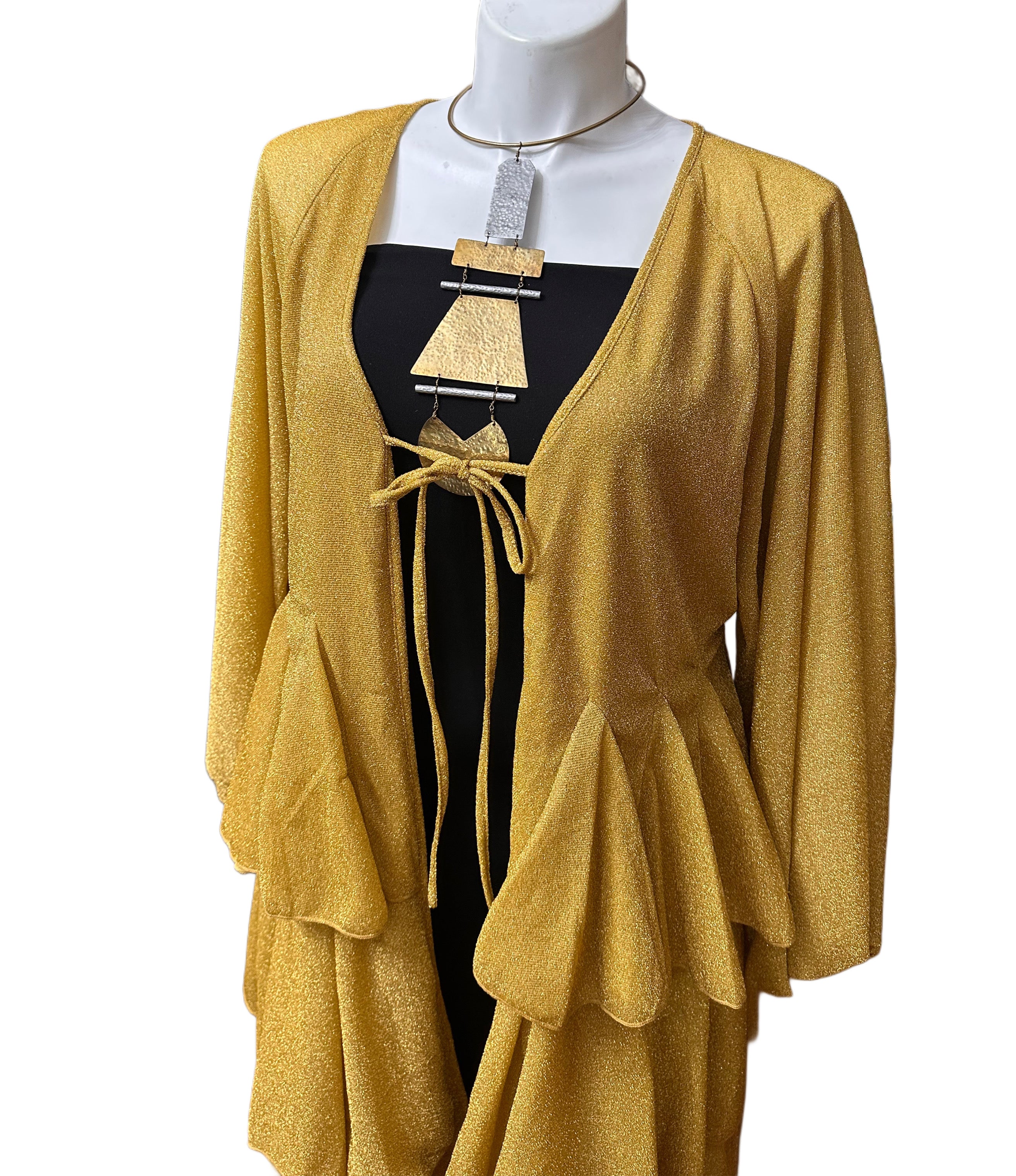 Sparkly Ruffle Tiered Duster Gold