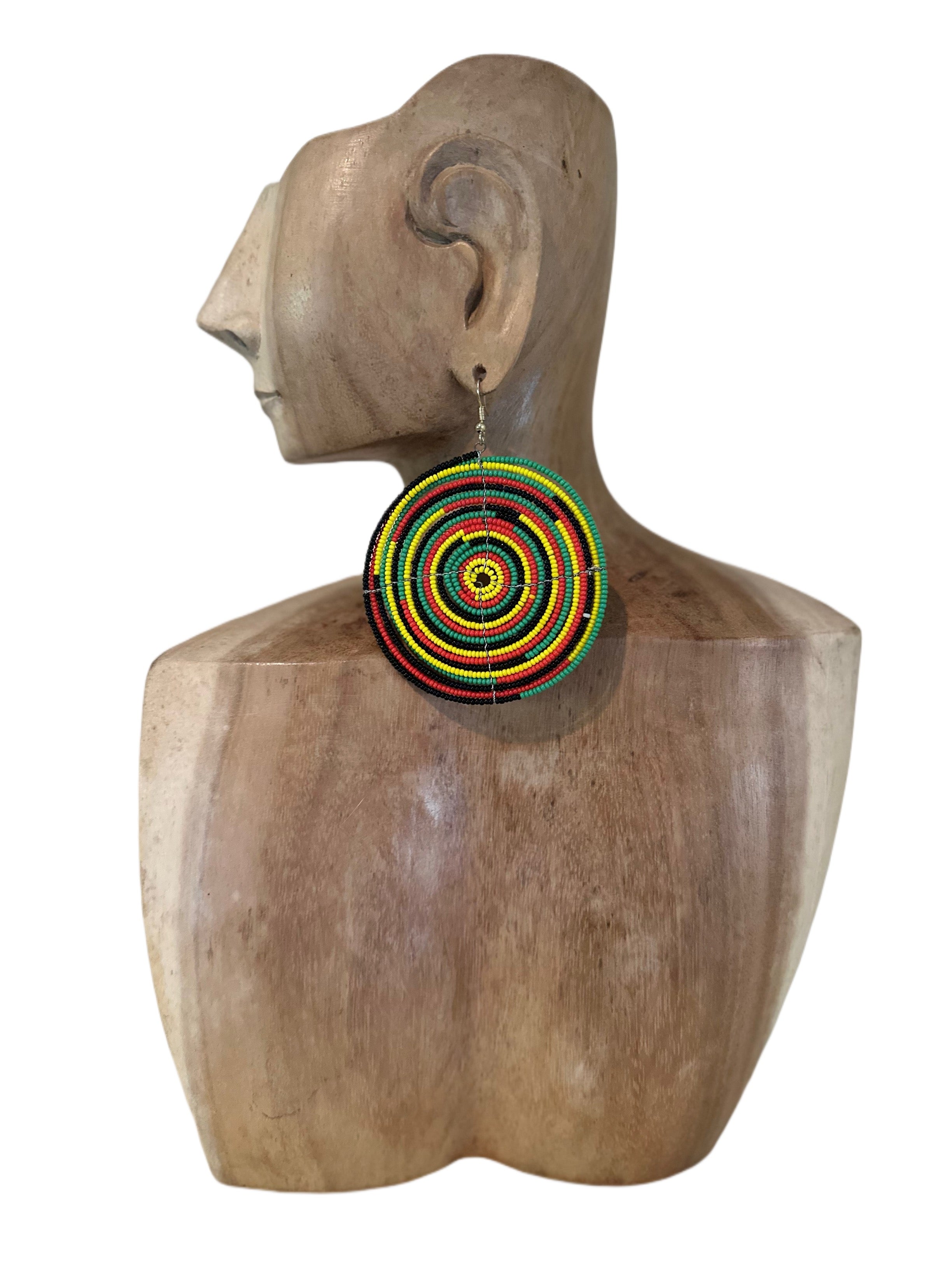 Handmade Beaded Circle Earrings Black/Red/Green/Yellow