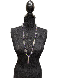 Long Handmade Clear Crystal and Amethyst Necklace
