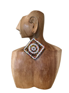 Handmade Diamond Shaped Seed Bead Earrings White Multi