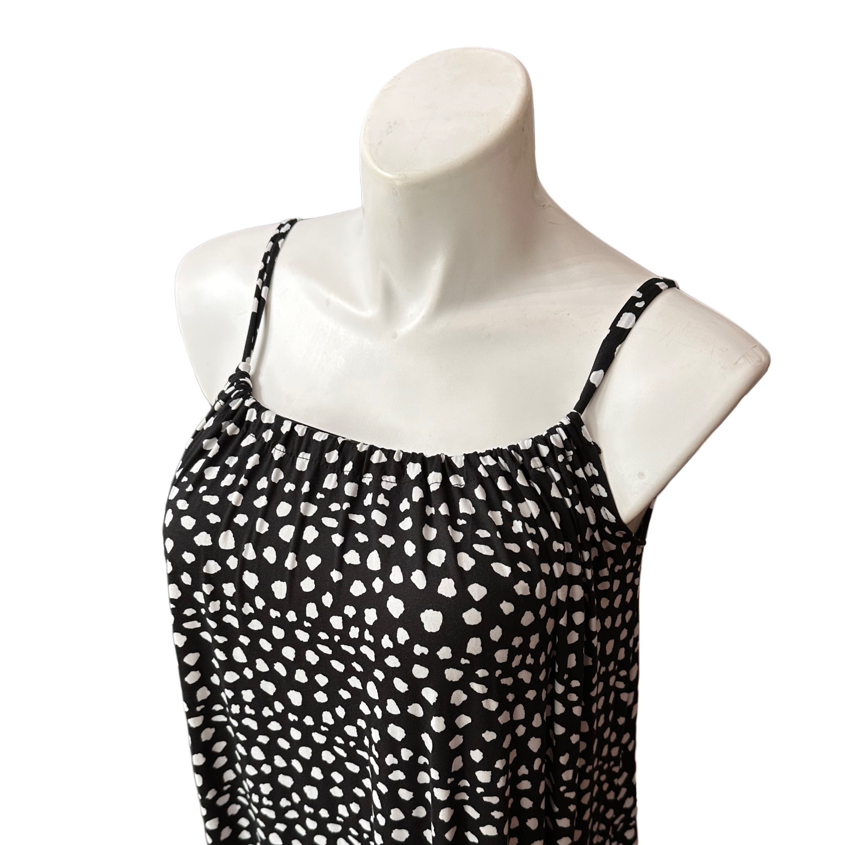 Adjustable Strap Maxi Dress Black & White Print