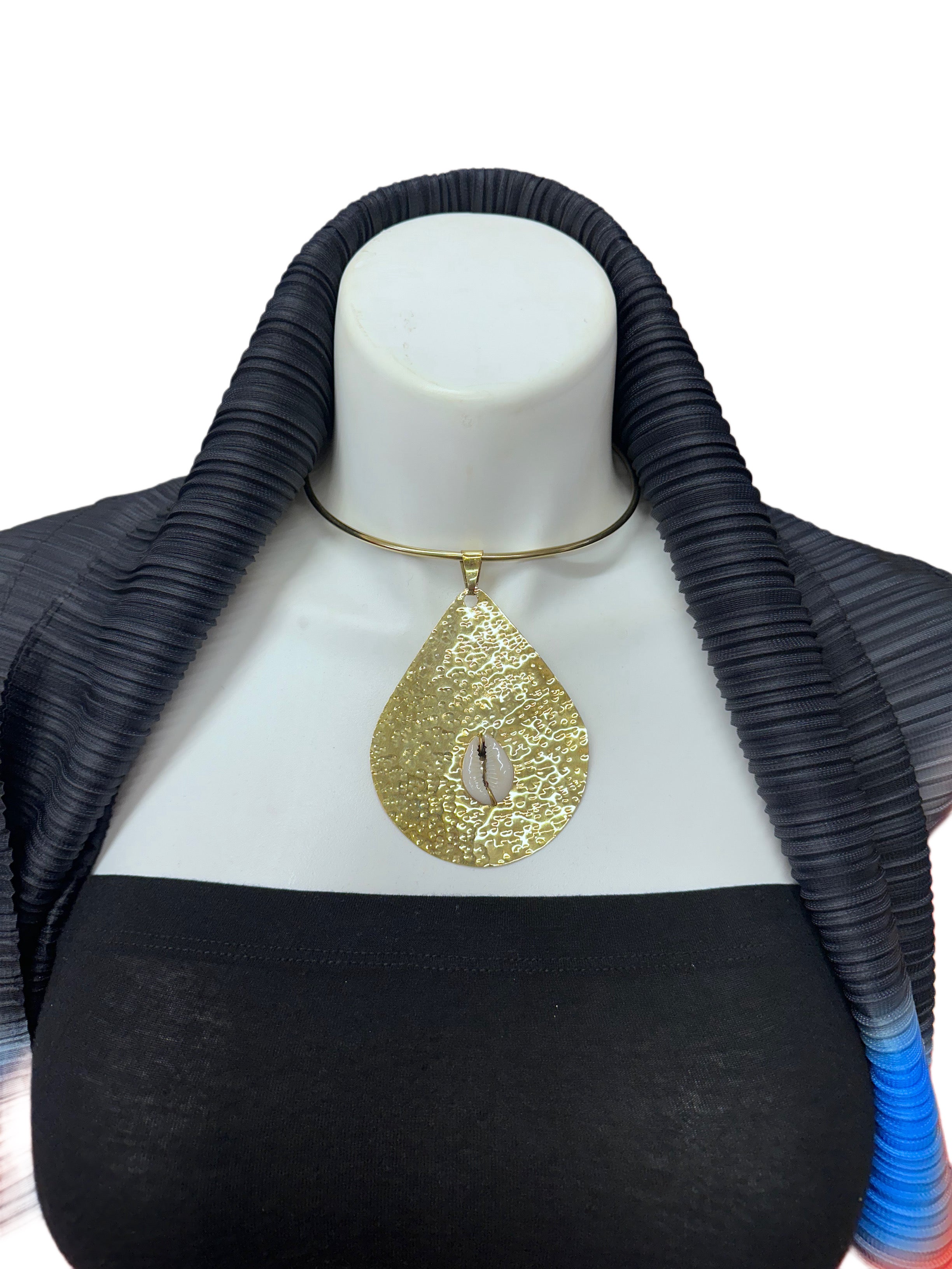 Hammered Brass Choker With Cowrie Shell Pendent