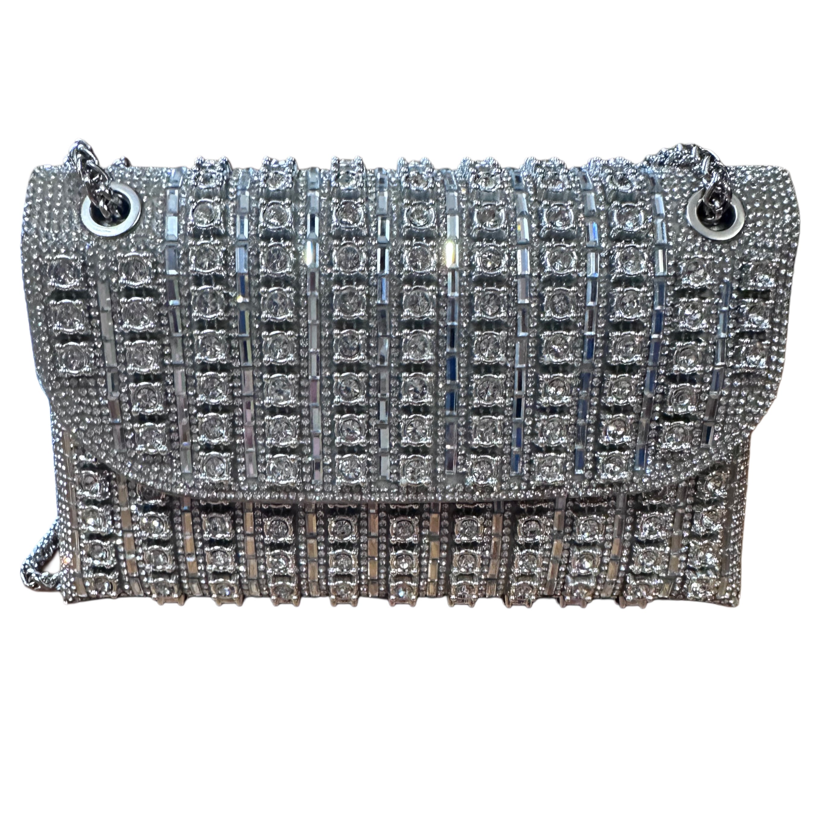 Rhinestone Evening Bag With Chain Silver