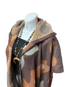 Brown Print Hooded Long Sweater Shawl