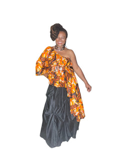 High Low Ruffle Top Orange Print