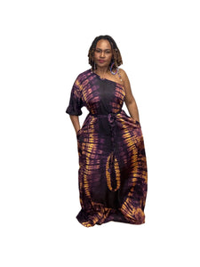 Adire’ One Shoulder Dress with Belt