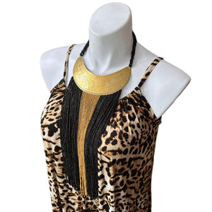 Brass Neckpiece With Black & Gold Seed Beads