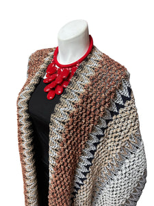 Long Knit Sweater Duster With Tassels Brown Multi
