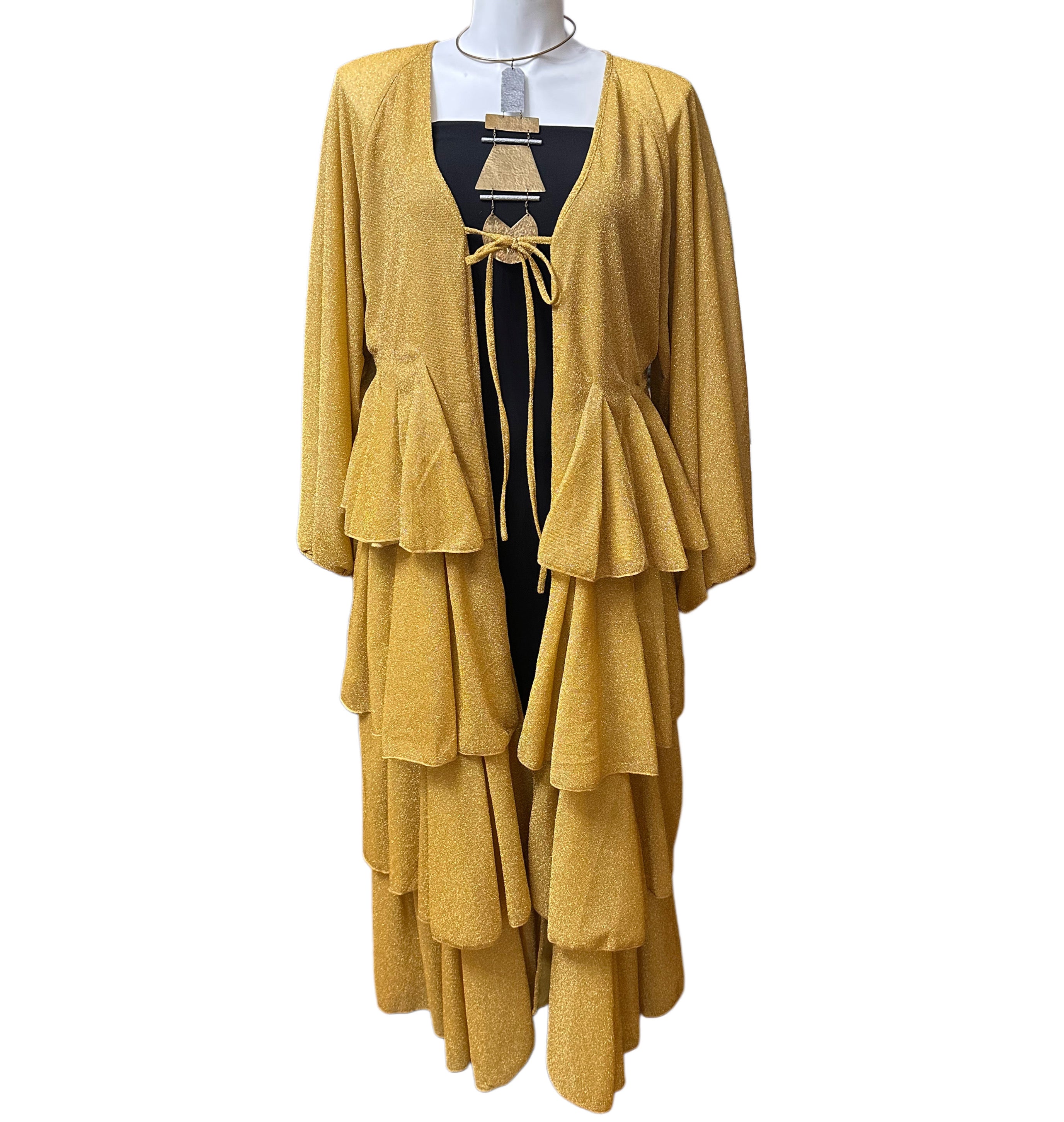 Sparkly Ruffle Tiered Duster Gold