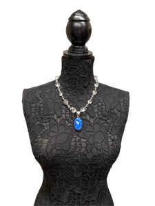 Handmade Clear Crystal Necklace with Lapis Pendant