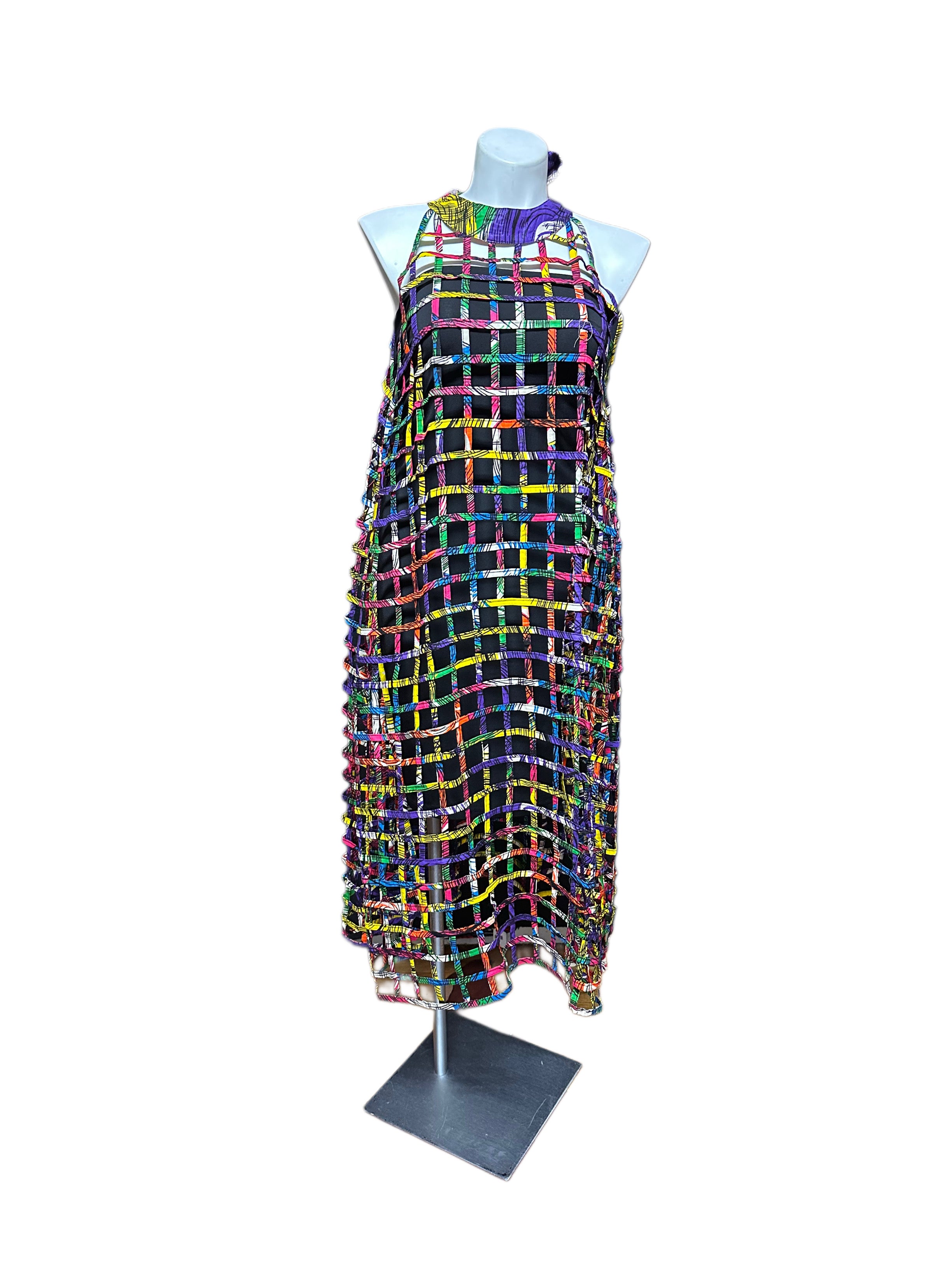 Ankara Tie Neck Cage Dress With Belt