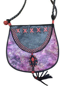 Handmade Leather Stitched Bag Tie-dye