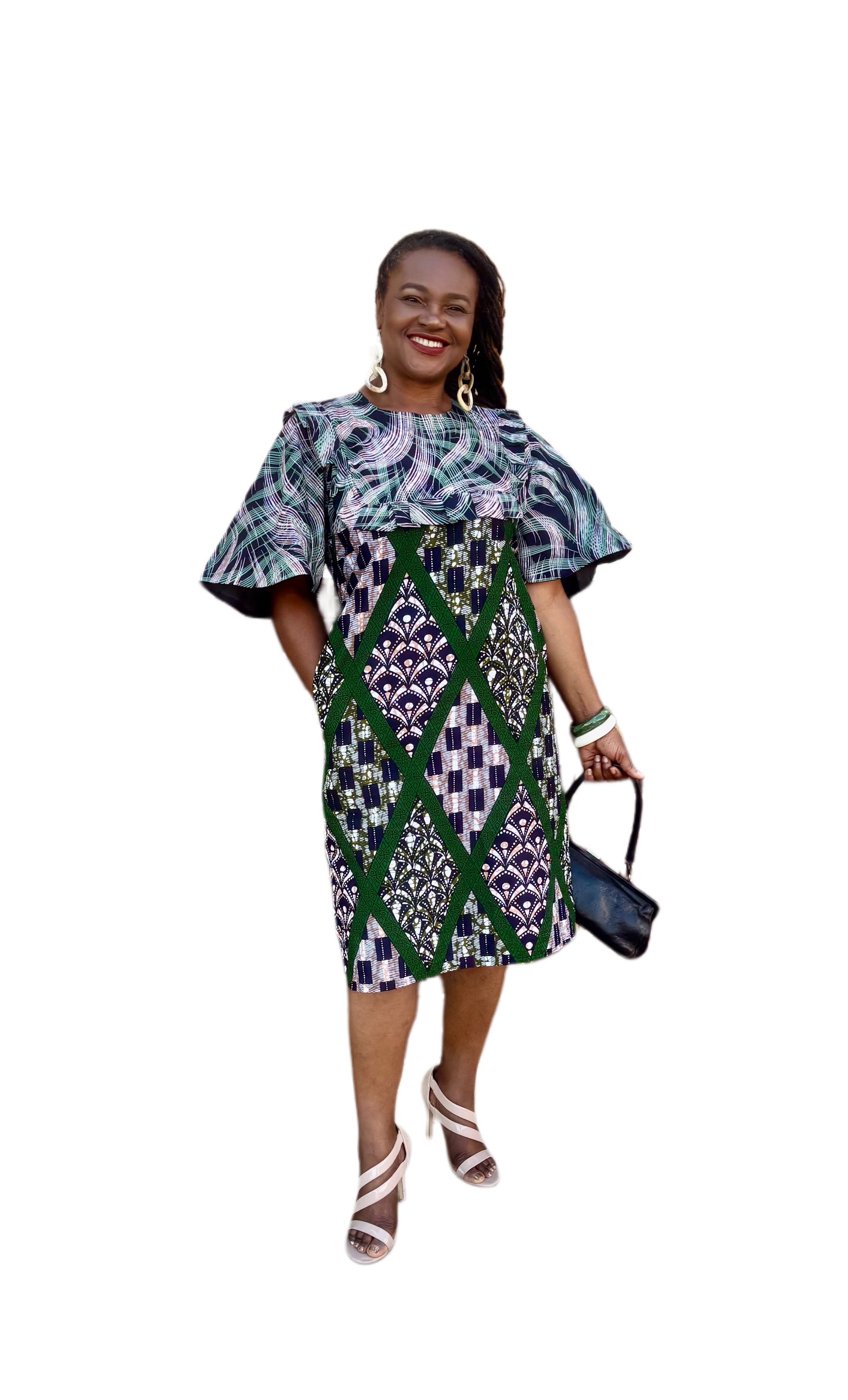 Ankara Handmade A-Line Dress With Flutter Sleeve