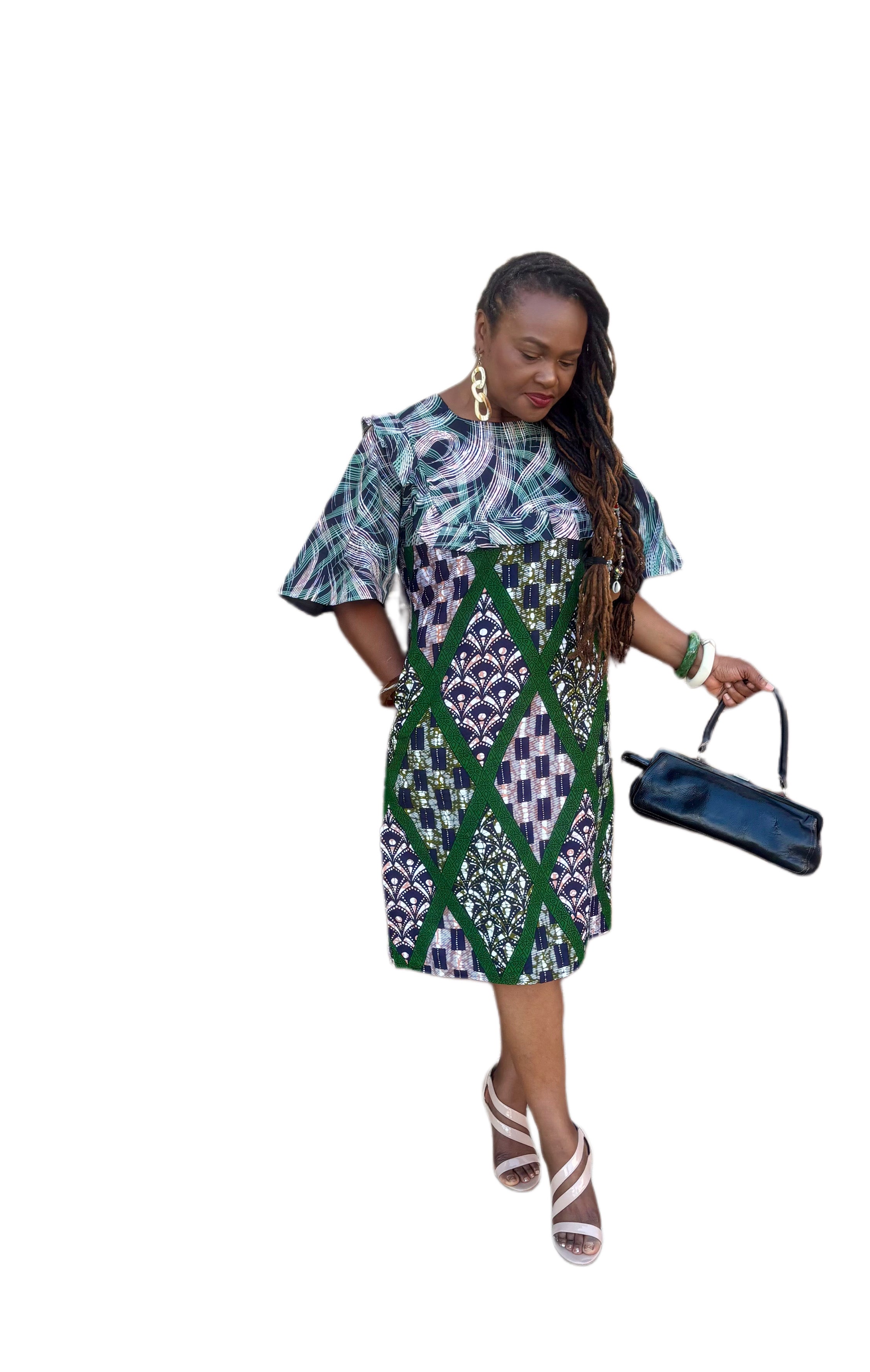 Ankara Handmade A-Line Dress With Flutter Sleeve