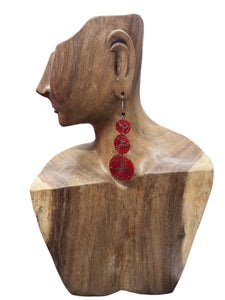 Triple Circle Beaded Red Earrings