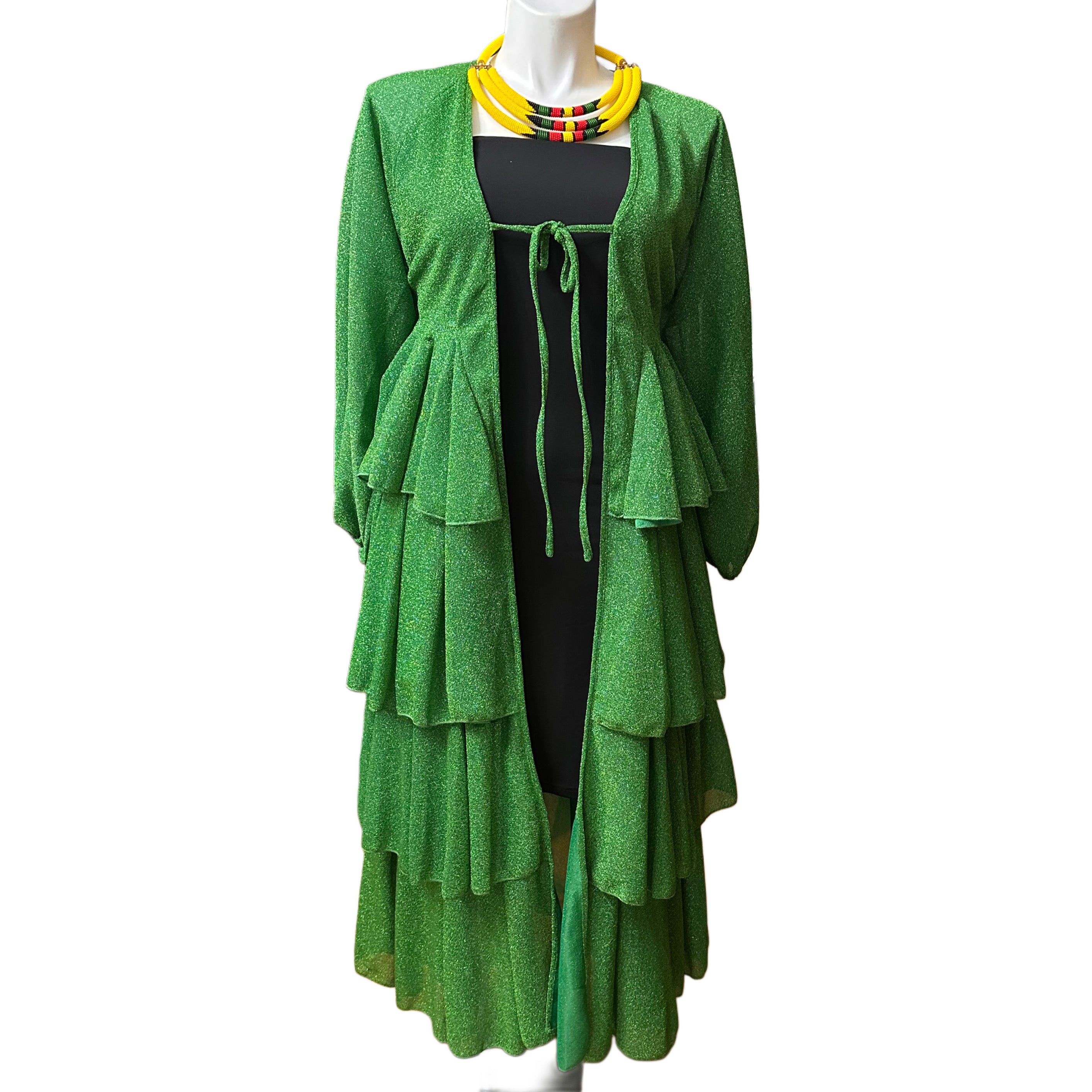 Sparkly Ruffle Tiered Duster Green