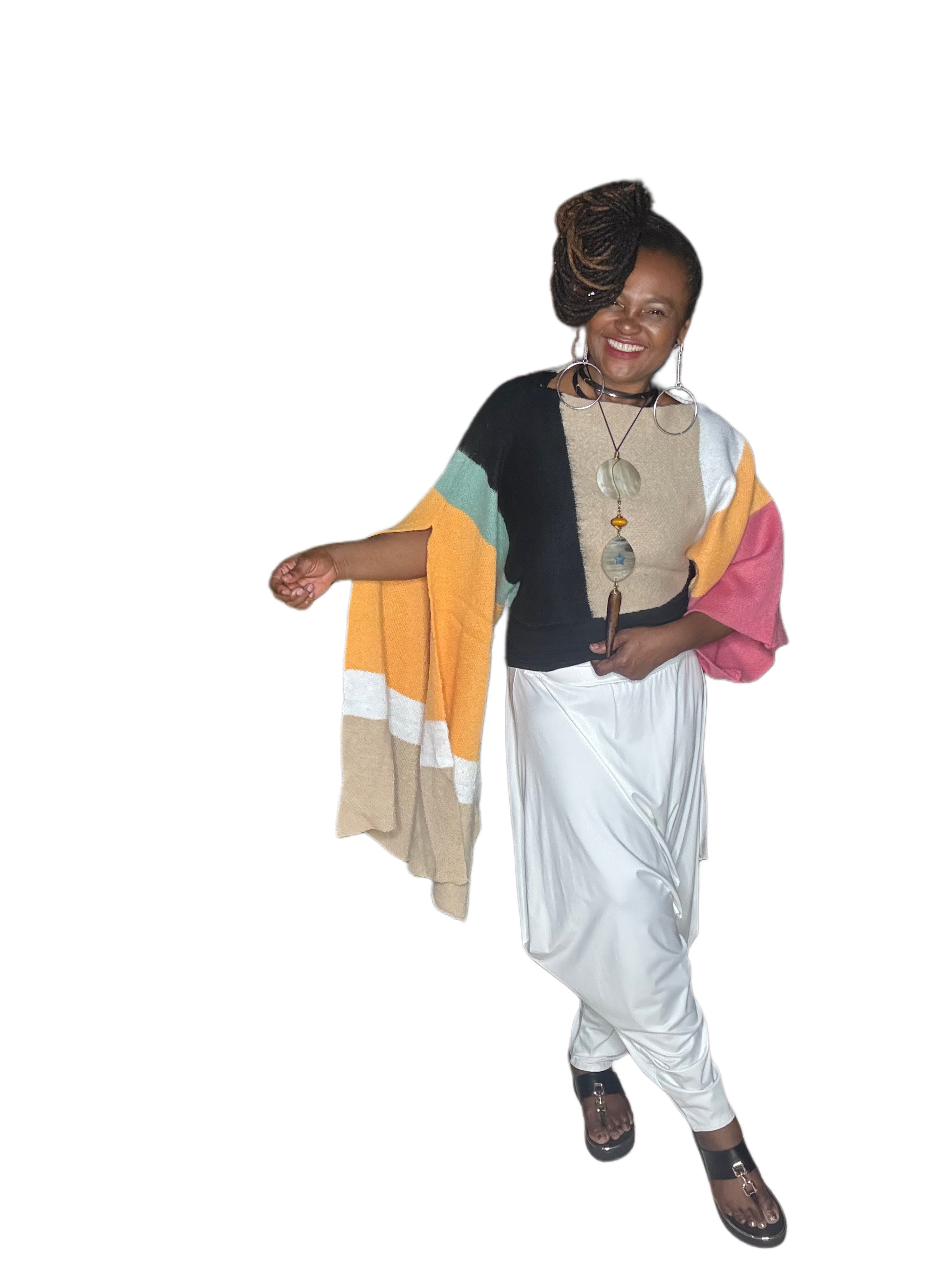 Cropped Slit Sleeve Sweater Orange Multi