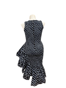 Smocked Ruffle Medi Dress Blue & White